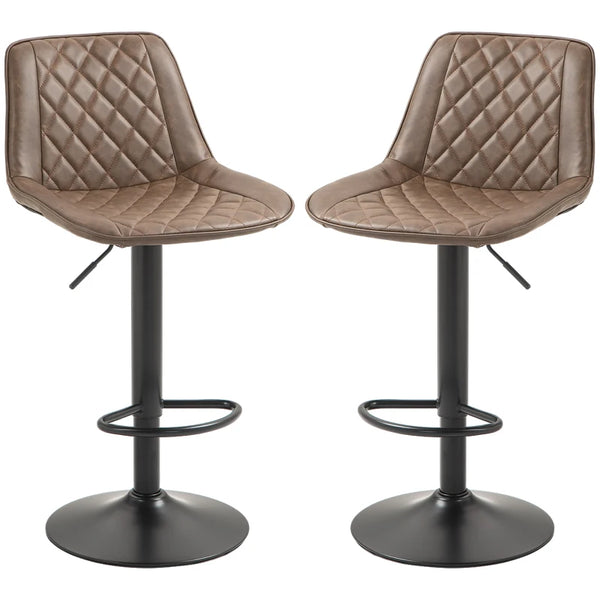 Brown Retro Swivel Bar Stools Set of 2, Adjustable Kitchen Chairs with Backrest