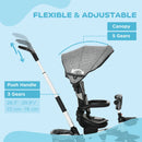 Grey Kids Tricycle with Rotatable Seat & Adjustable Push Handle