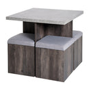 5-Piece Wooden Patio Dining Set with Storage Stools and Table - Grey