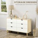 6-Drawer White and Light Brown Bedroom Dresser with Wood Legs