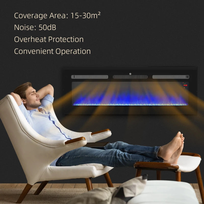 Black 127cm Electric Fireplace, 2000W Wall Mounted Fire with Remote Control