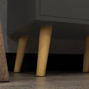 Modern White Storage Cabinet with Glass Shelves & Wood Legs