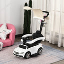 White Toddler 3-in-1 Ride-On Push Car with Canopy & Horn