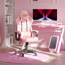 Pink Gaming Chair with Lumbar Support and Swivel Wheels