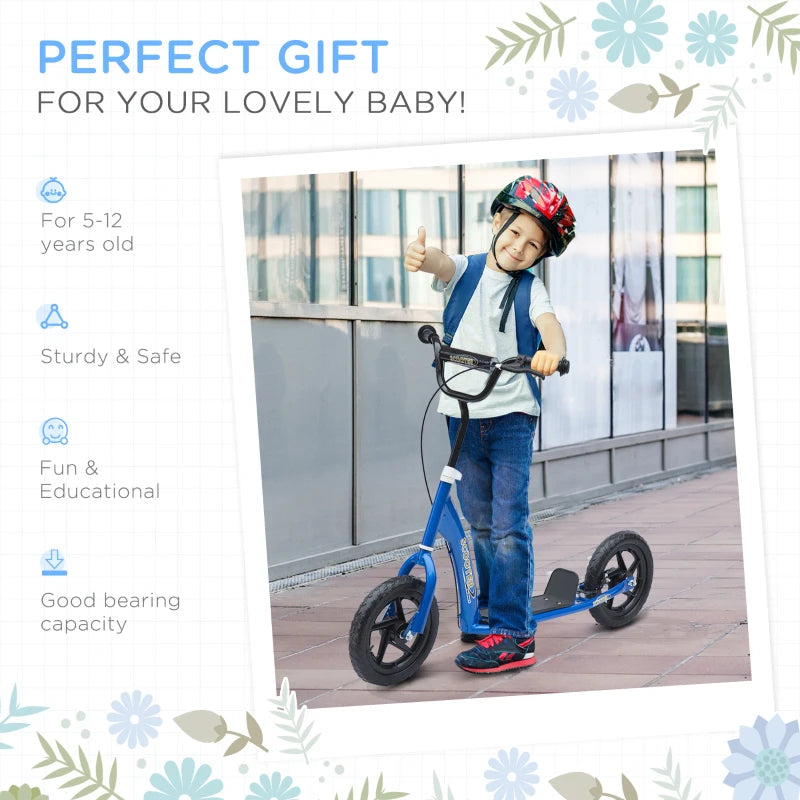 Blue Kids Stunt Scooter with 12" EVA Tyres & Rear Brake