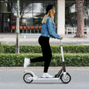 White Height-Adjustable Folding Urban Scooter with Rear Brake & Shock Absorption System