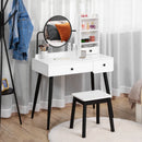 White Vanity Dressing Table Set with Mirror, Stool, and Storage
