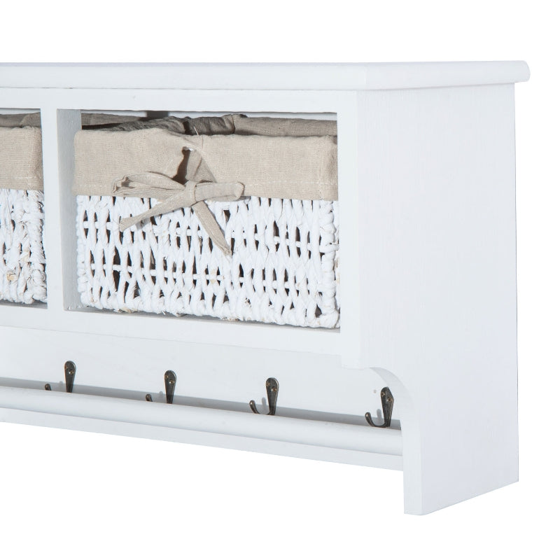 White Wall Mounted Coat Rack with Baskets and Hooks