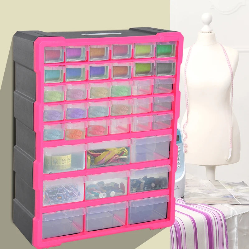 39-Drawer Rose Red Plastic Storage Cabinet, 38x16x47.5 cm