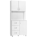 White Kitchen Storage Cabinet with Drawers and Shelves