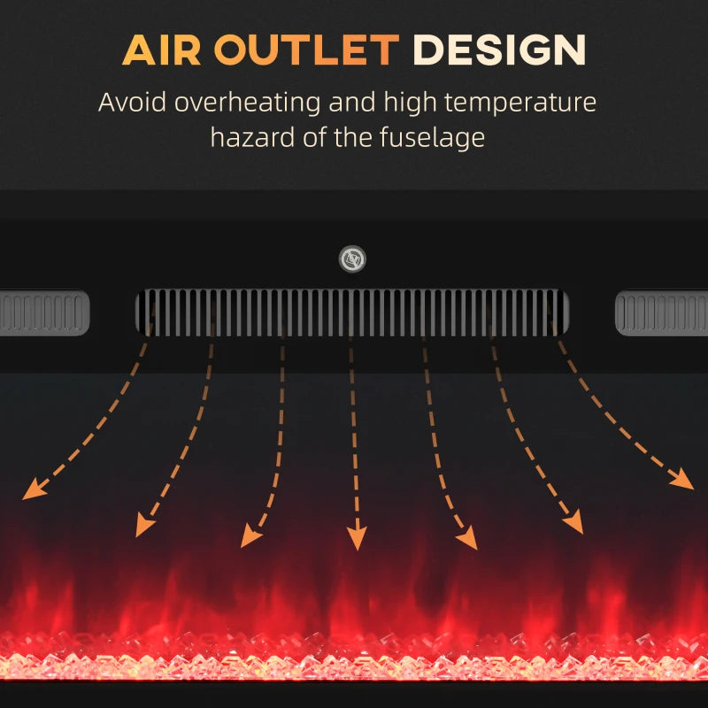 Black 127cm Electric Fireplace, 2000W Wall Mounted Fire with Remote Control