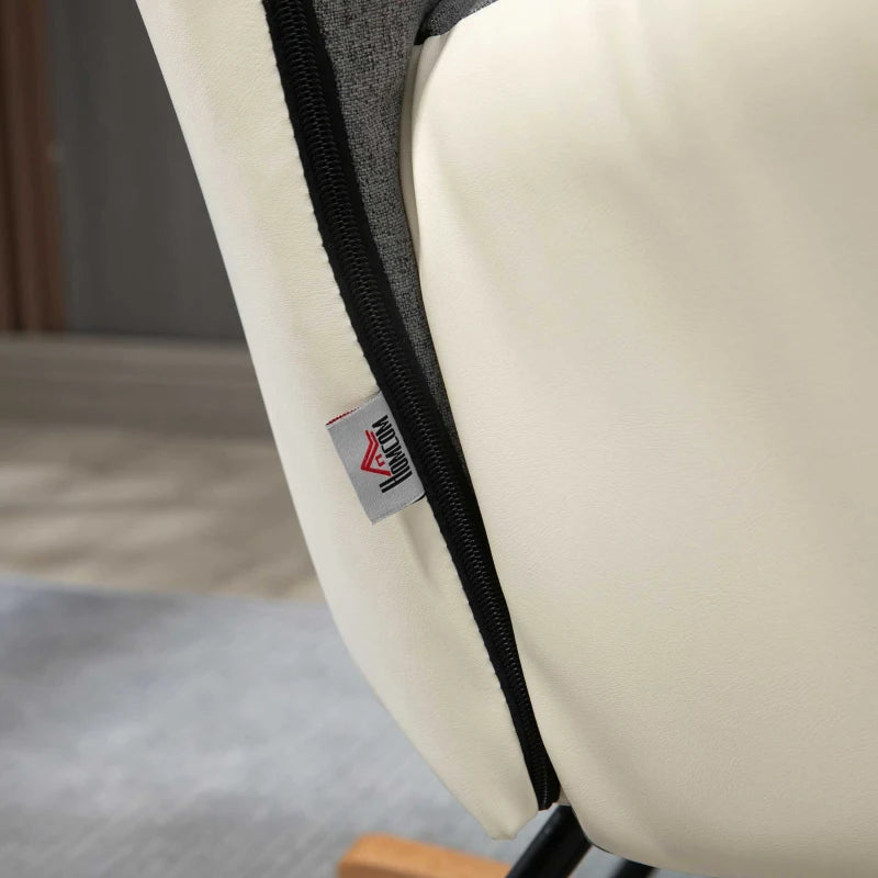 Grey and Cream Upholstered Rocking Chair for Nursery and Living Room