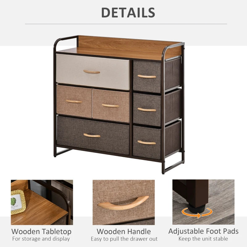 Grey Fabric 7-Drawer Dresser with Steel Frame