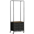 Rustic Brown Hanging Clothes Rail with 6 Fabric Drawers