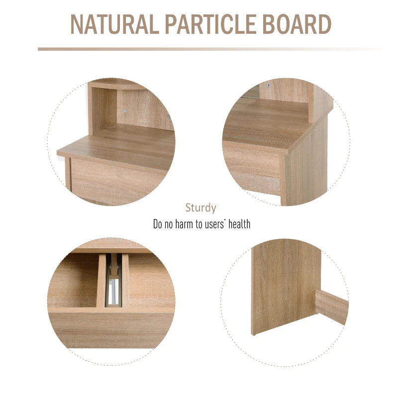 Natural Wood Dressing Table with Mirror and Storage