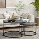 Round Industrial Nesting Coffee Table Set, Faux Marbled Top, Steel Frame, 2-Piece, Black