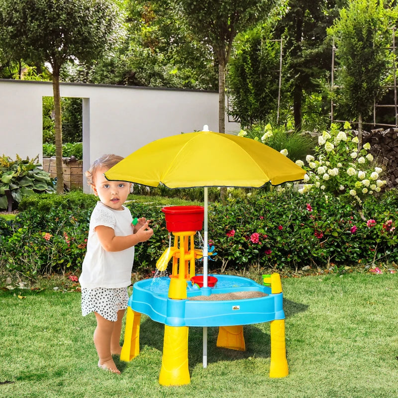 Multicoloured Sand & Water Table Set with Adjustable Parasol