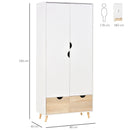 White 2-Door Wardrobe with Rail, Shelf, and Drawers - Home Storage Solution