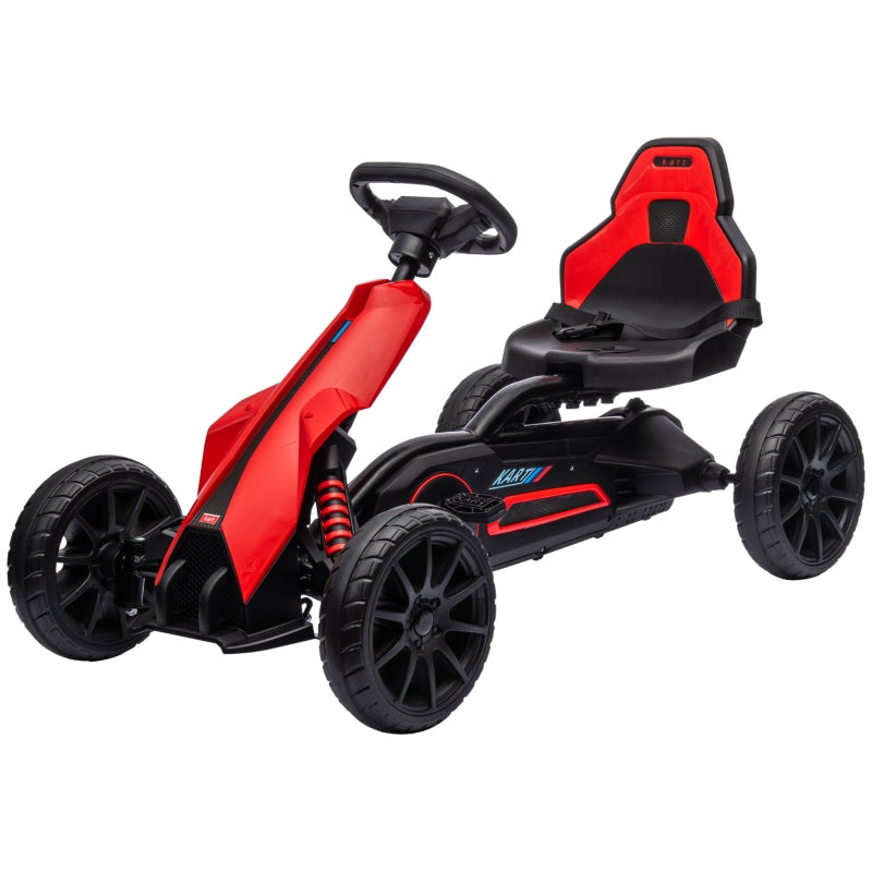 Red Kids Pedal Go Kart with Adjustable Seat and Handbrake