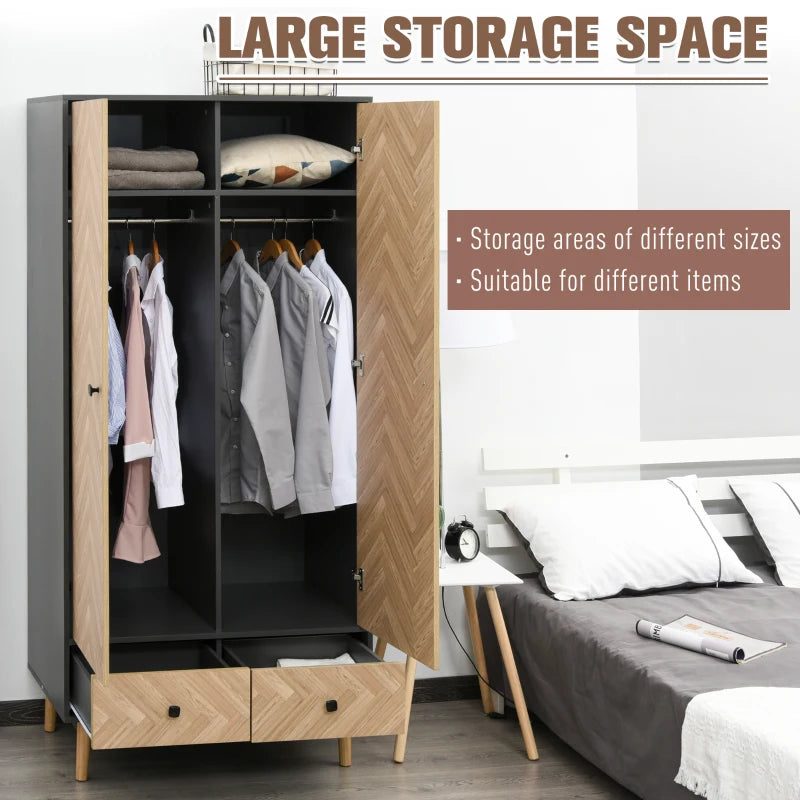 Modern Wood Grain Wardrobe Cabinet with Shelf, Hanging Rod, and Drawers - 90x50x190cm (Color: Oak)