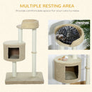 Beige Cat Tree Tower with Scratching Posts and Perch