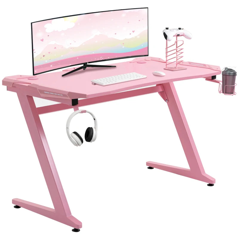 Carbon Fibre Gaming Desk, Pink, Gamer Workstation with Accessories