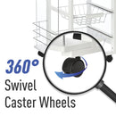 White Rolling Kitchen Cart with 4 Basket Drawers & Side Racks