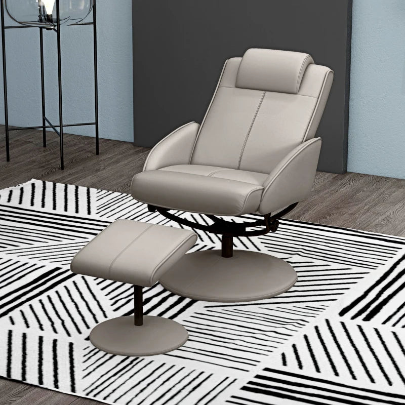 Grey Leather Swivel Recliner Chair with Footrest