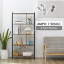 Rustic Brown 5-Tier Metal Frame Storage Shelf Bookcase