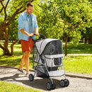 Grey Dog Stroller with Rain Cover for Small Dogs