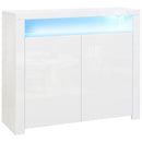 White LED Storage Cabinet with RGB Lighting, High Gloss Front - Modern Sideboard