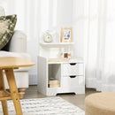 White 2-Drawer Bedside Cabinet with Storage Shelves