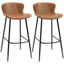 Brown PU Leather Bar Stools Set of 2 with Backs and Steel Legs