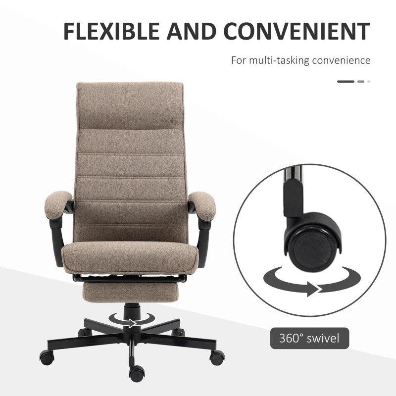 Brown Linen High-Back Swivel Office Chair with Footrest