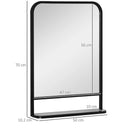 Black Square Wall Mirror with Storage Shelf, 70 x 50 cm - Modern Mirrors for Living Room, Bedroom