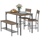 4-Piece Dining Set with Table, Chairs, and Bench - Grey