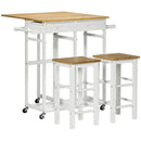 White Bamboo Kitchen Island Set with 2 Stools and Drop Leaf Top