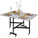 Grey Drop Leaf Folding Dining Table, Metal Frame, Rolling Kitchen Table, 120cm