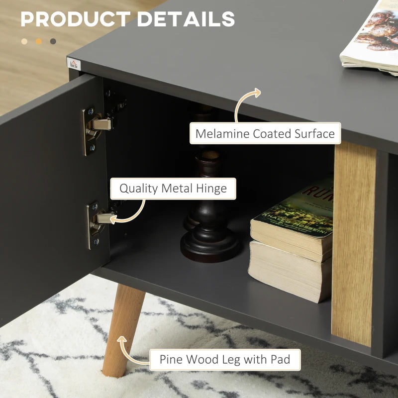 Grey Modern Coffee Table with Storage Compartments, 115 x 58 x 45cm