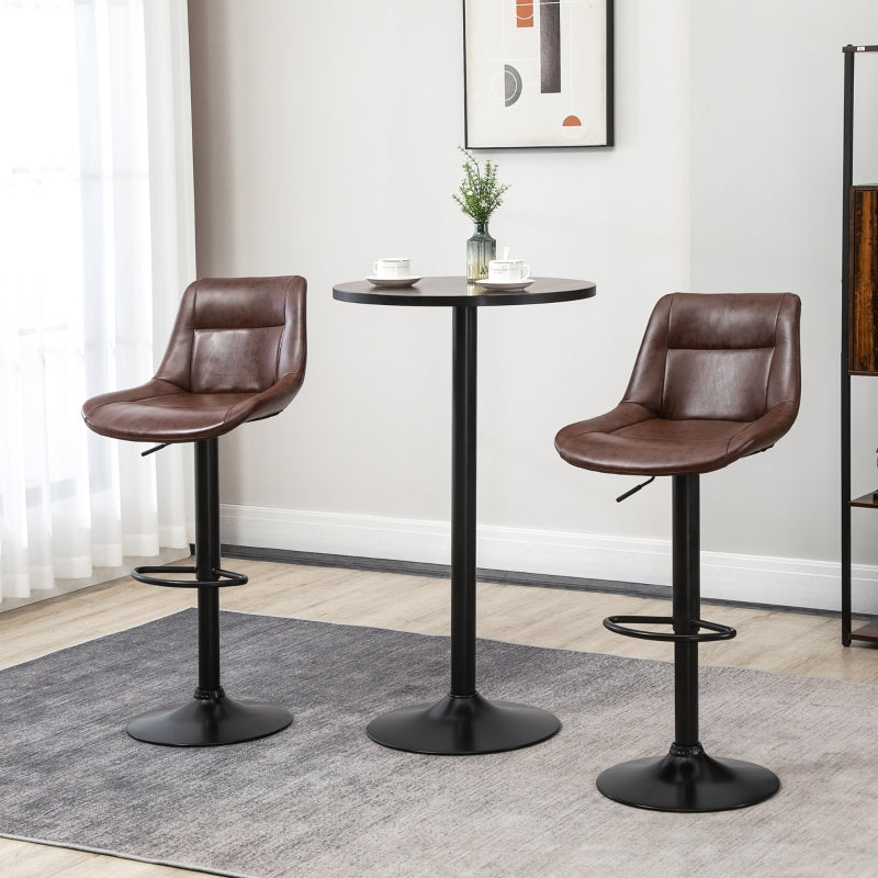 Brown Swivel Bar Stools Set of 2, Modern Kitchen Height Barstools in PU Leather