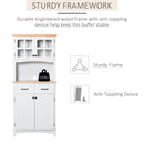 White Kitchen Storage Cabinet with Glass Doors and Drawers