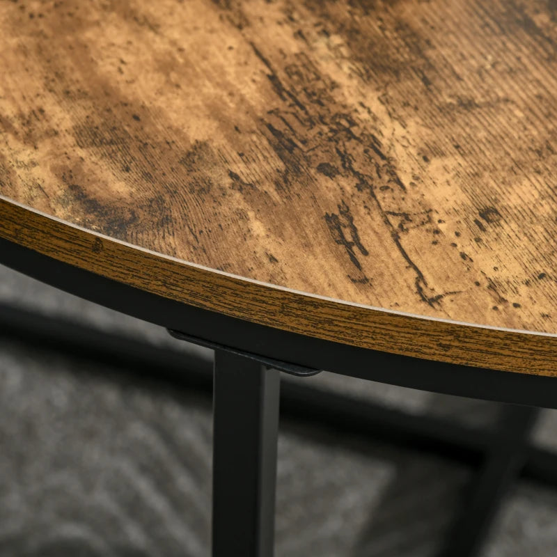 Rustic Brown Round Industrial Coffee Table with Metal Frame
