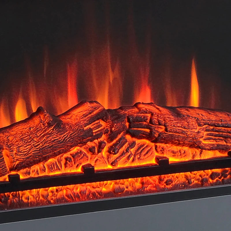 White Electric Fireplace Heater with Remote Control - 2000W, LED Flame Effect