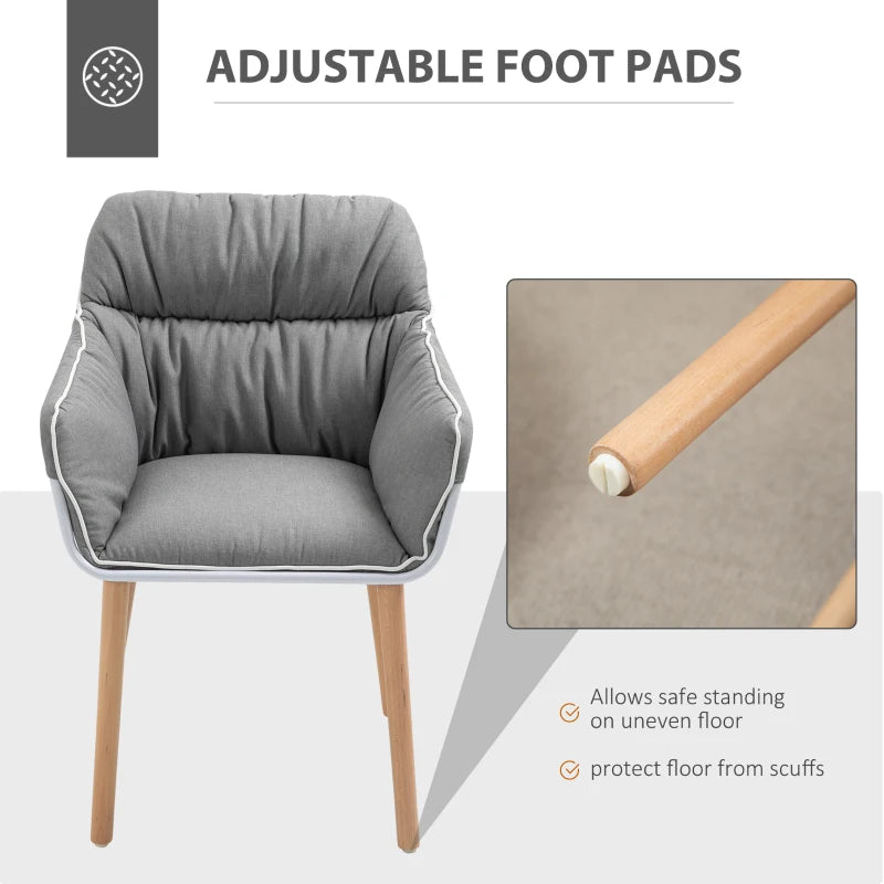 Grey and White Piped Accent Chair with Thick Padding and Wood Legs