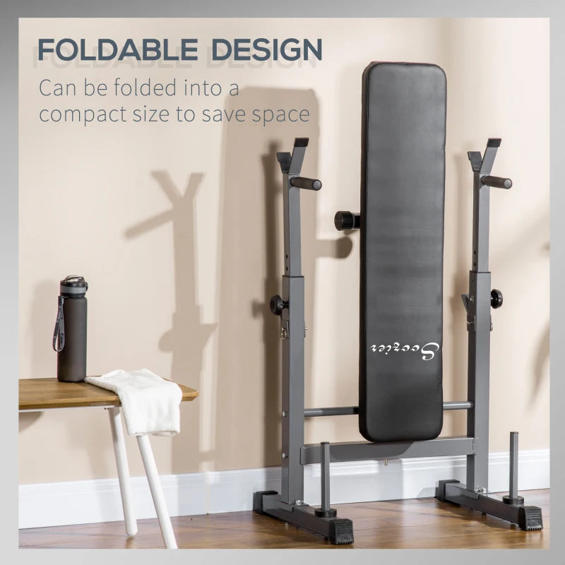 Adjustable Weight Bench with Barbell Rack and Dip Station - Black