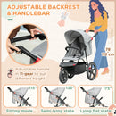 Grey Foldable 3-Wheel Baby Stroller with Canopy and Storage Basket