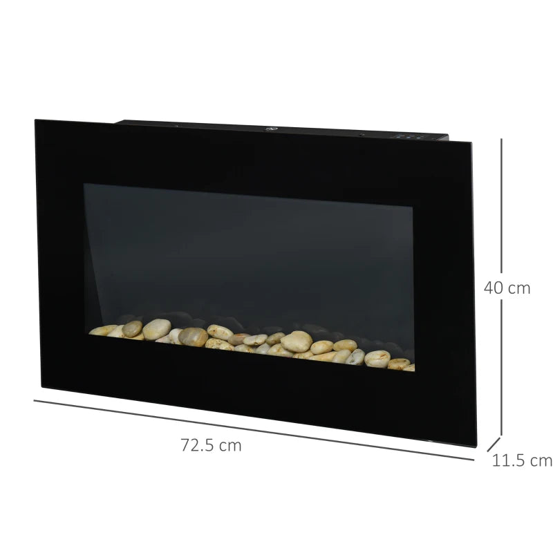 Modern Black Electric Wall Fireplace with LED Flame Effect & Remote Control