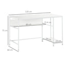 White Home Office Desk with Storage, 120 x 60cm, 2 Shelves, Steel Frame