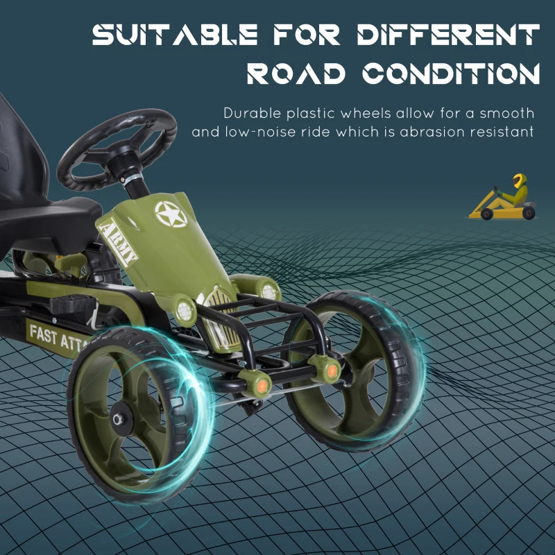 Green Kids Pedal Go Kart with Adjustable Seat and Braking System