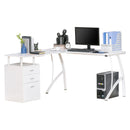 White L-Shaped Home Office Desk with Storage Drawer - Industrial Style Corner Workstation